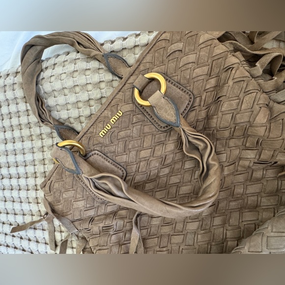 Miu miu tassel weave leather suede tote bag - Picture 5 of 13